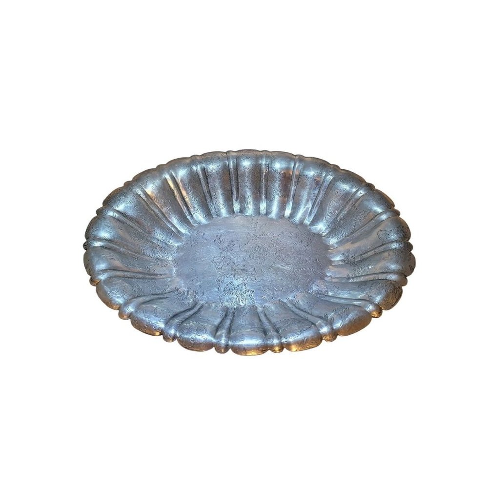 Vintage Forman (4Man) Family inc. Floral Etched Oval Aluminum Serving Tray